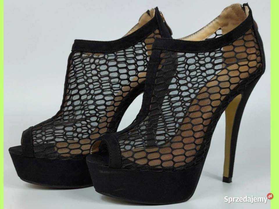 Damskie czarne szpilki zamszowe na platformie z łódzkie Złoczew