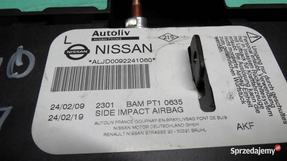 QASHQAI I J10 09r AIRBAG poduszka fotela lewa świętokrzyskie