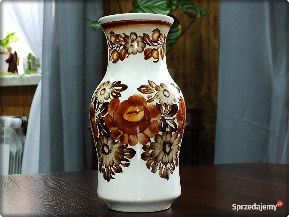 Wazon ZF KOŁO Ręcznie malowany w Brązowe kwiaty Żary