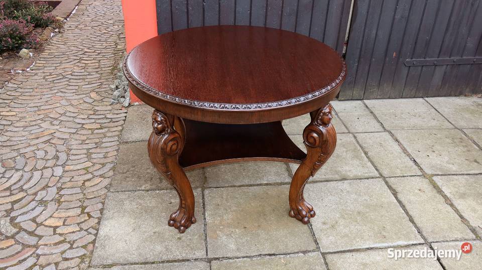 Unikatowy Neorenesansowy Stół Stolik Kawowy Dąb dolnośląskie Ziębice