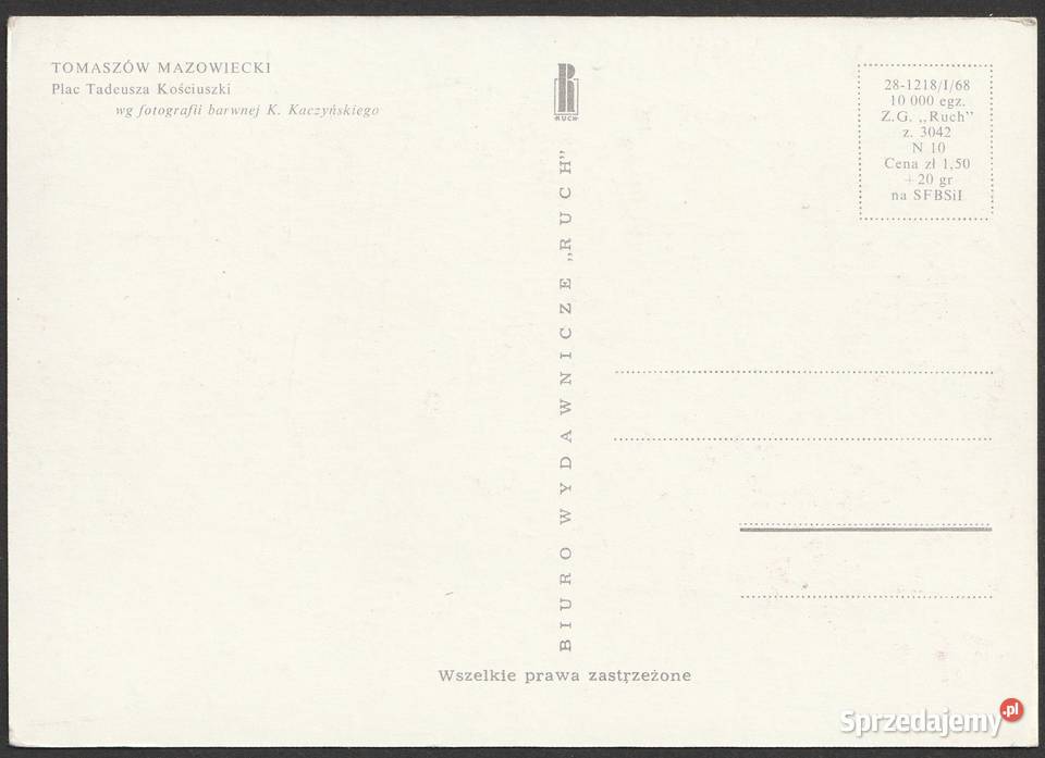TOMASZÓW MAZOWIECKI PLAC KOŚCIUSZKI GWIAZDA 1968 Pocztówki i karty telefoniczne Łódź