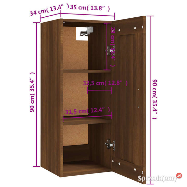 Szafka wisząca brązowy dąb 35x34x90 WM817455 mazowieckie Warszawa