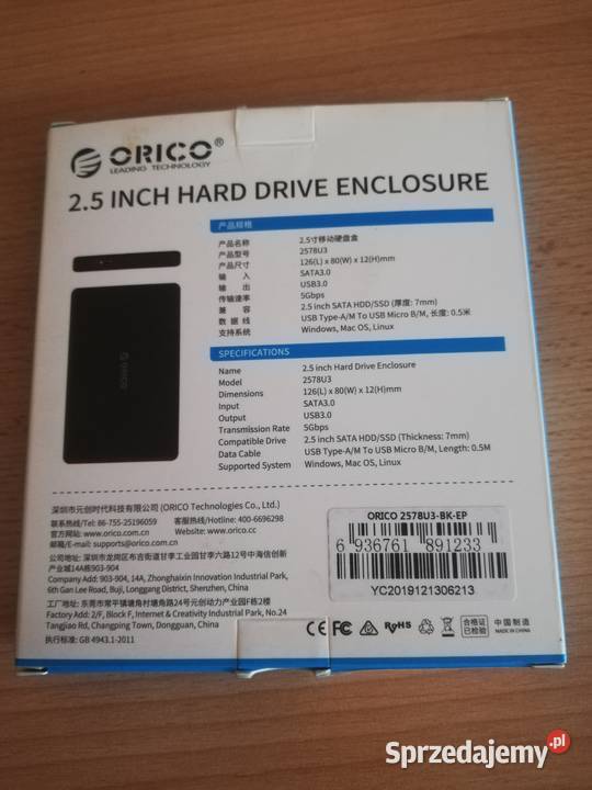 Nowa zewnętrzna obudowa na dysk ssd Orico 25 USB Garwolin