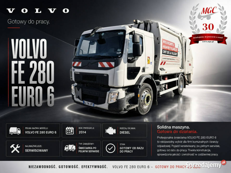 śmieciarki Volvo FE 280 EURO 6 Volvo FE 280 13M3 Rok produkcji 2014 Łaziska Górne