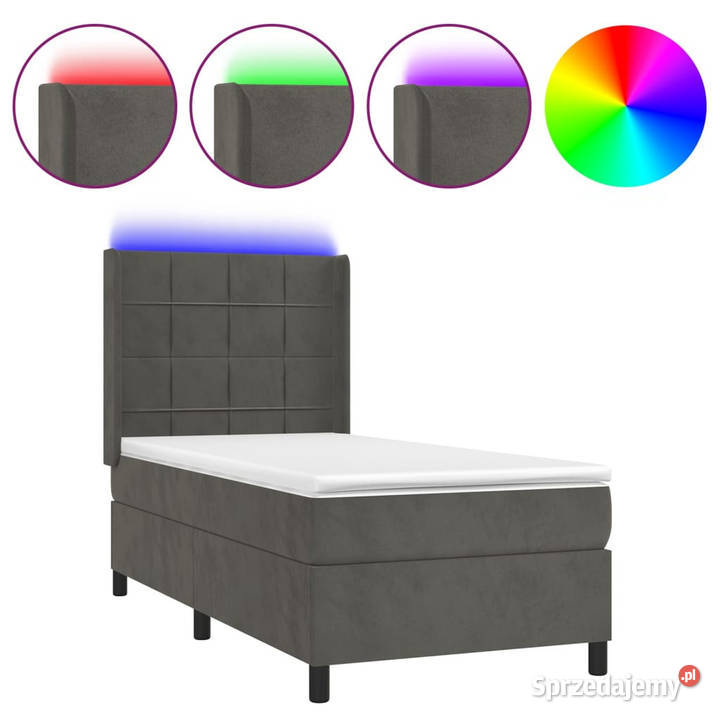 Łóżko kontynentalne z materacem i LED szary 128cm