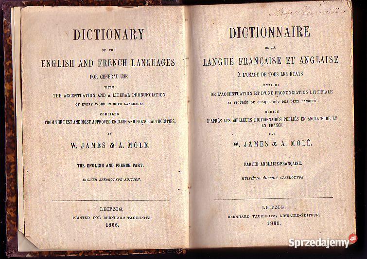 867 DICTINARY OF THE ENGLISH AND FRENCH LANGUAGE Czyrna