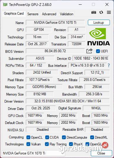 Komputer RYZEN 7 GTX1070ti 16GB RAM DDR4 nvme Ostrów Wielkopolski
