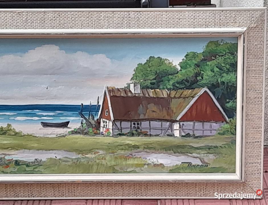 Piękny nadmorski pejzaż obraz olejny płótno Iłża