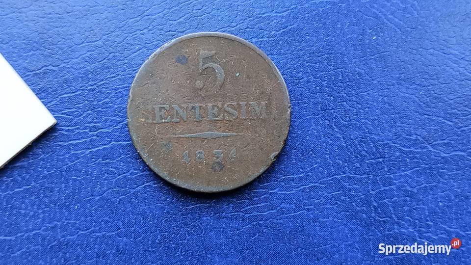 Stare monety 5 centesimi 1834 Lombardia Wenecja Numizmatyka Lesko