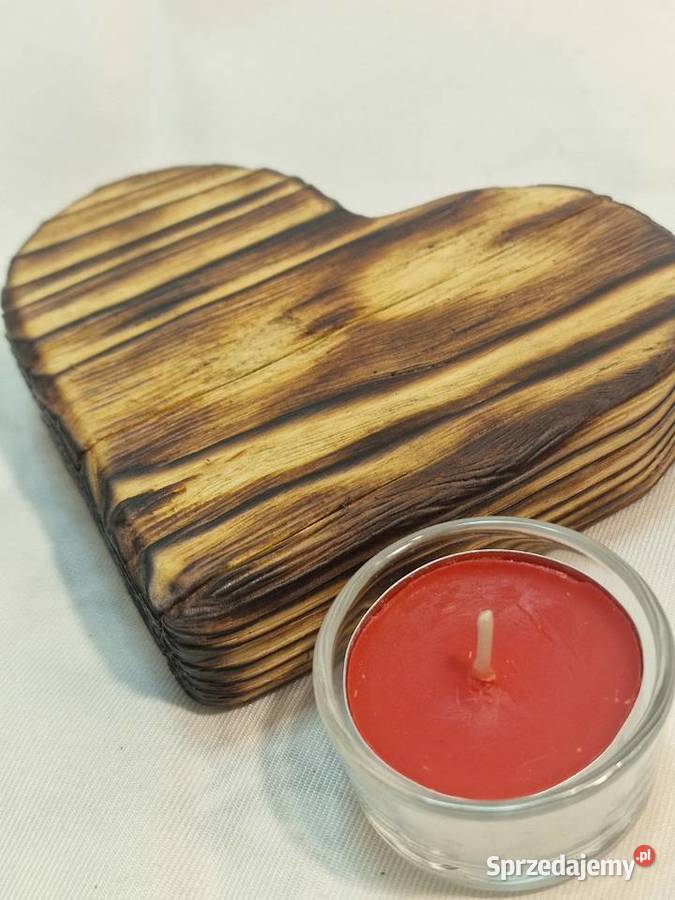 Świecznik drewniany serce naturalny na tealight sprzedam