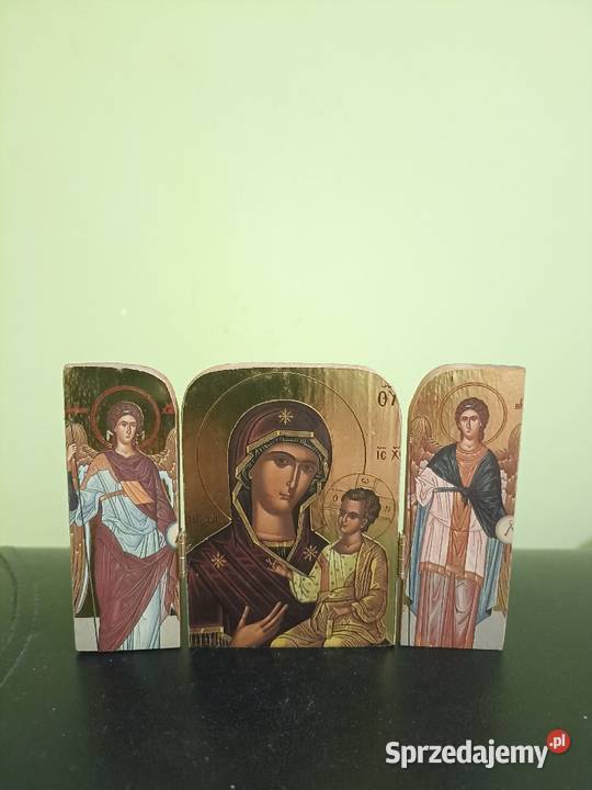 Stara drewniana Ikona Tryptyk. Wizerunki Matki Bożej.