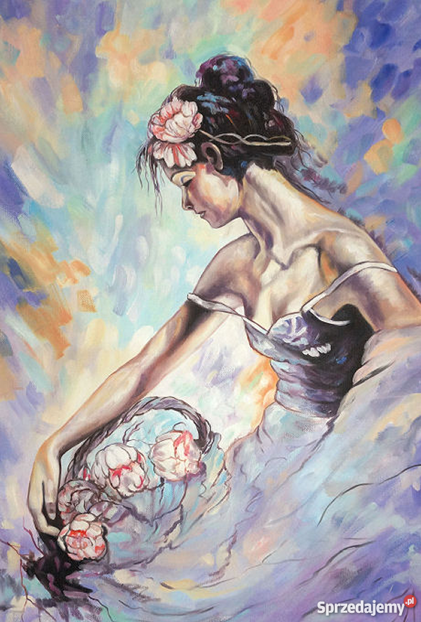 Piwonie obraz olejny ręcznie namalowany kobieta mazowieckie Warszawa