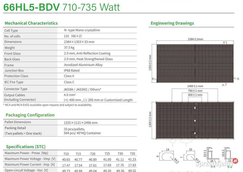 Paleta 33 Panel PV Jinko Solar Tiger Neo 735W sprzedam