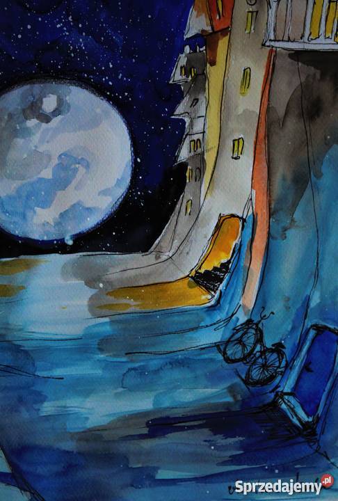 Akwarela Pełnia w mieście artystki Adriany Laube Katowice