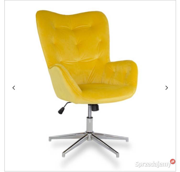 Żółty fotel obrotowy regulowany welurowy biurowy