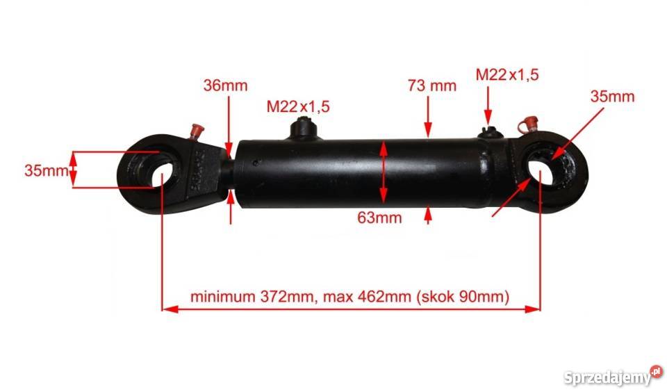 Mocny Siłownik Hydrauliczny Cylinder SKOK 90 mm Solec Kujawski