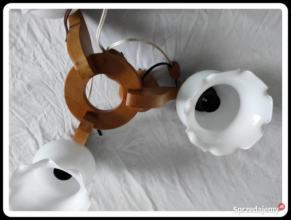 Żyrandol lampa sufitowa 3 żarówki szkło i drewno