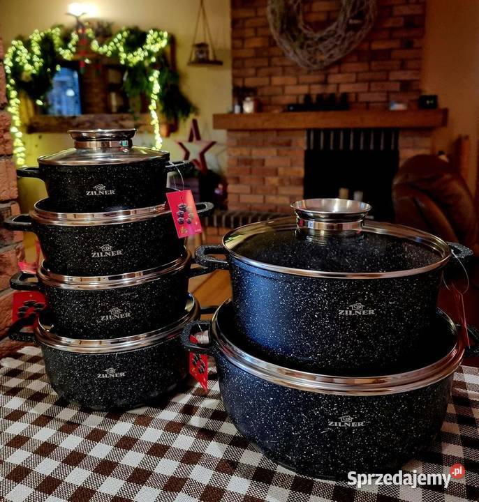 Zestaw garnków marmurkowych 12 el czarneszare Częstochowa