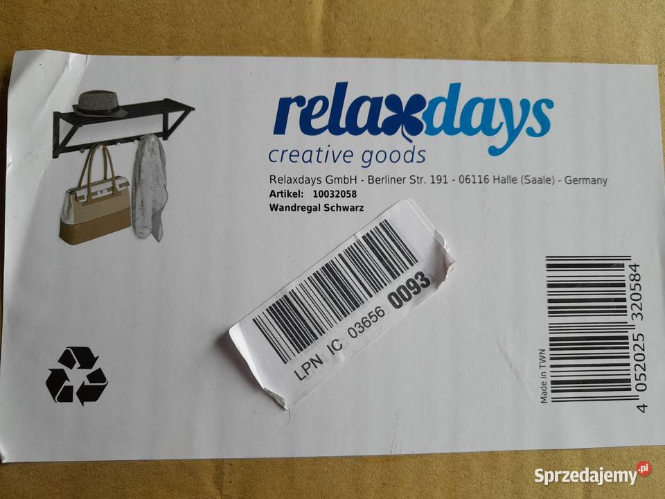 Wieszak wiszący półka metalowa czarna Relaxdays Dąbrowa Górnicza sprzedam