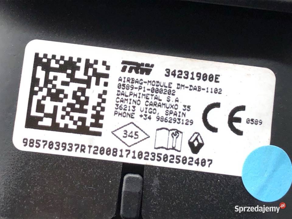 KOKPIT PODUSZKI KOMPLET RENAULT CLIO V osobowe