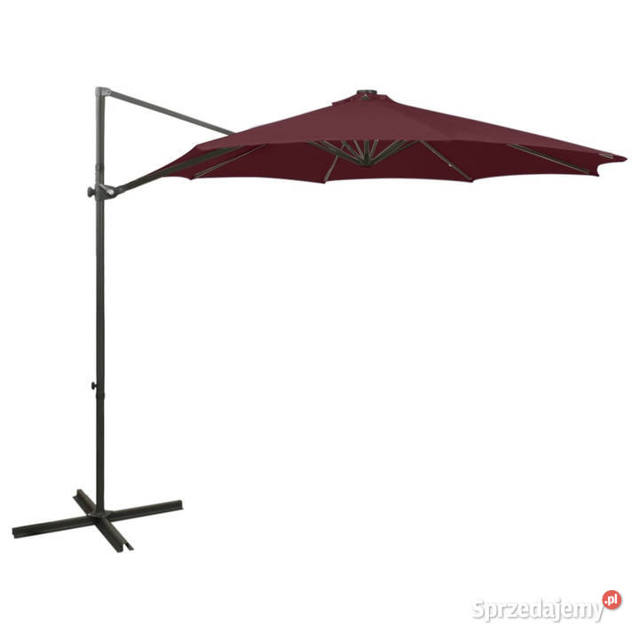 Parasol wiszący z LED i słupkiem bordowy 300 mazowieckie