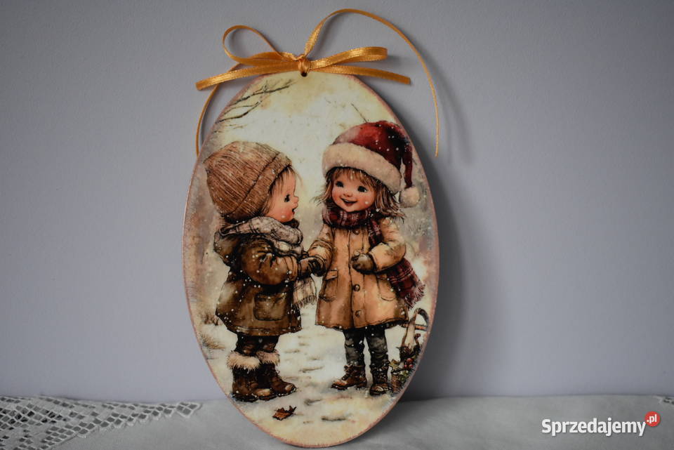 Zawieszka decoupage rękodzieło ozdoba prezent wielokolorowy Boże Narodzenie