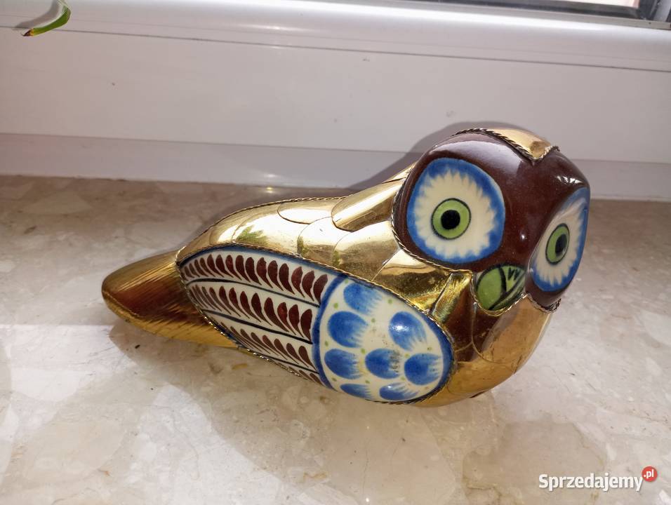 Sowa ceramika z mosiądzem Biłgoraj