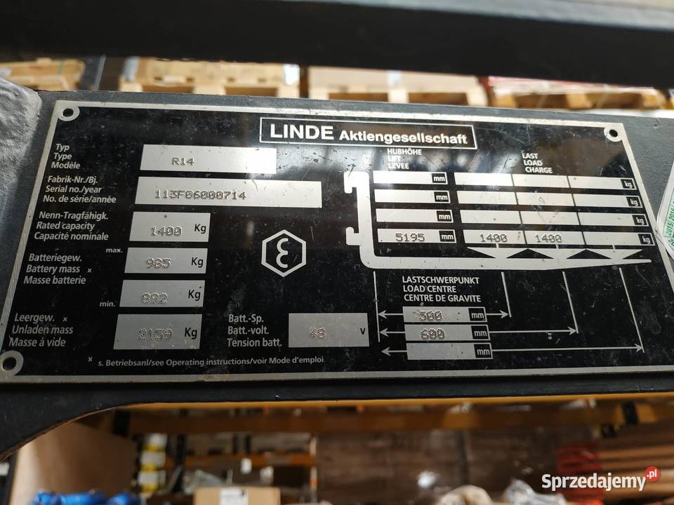 Elektryczny wózek widłowy LINDE R14 52m 14t Świdnica
