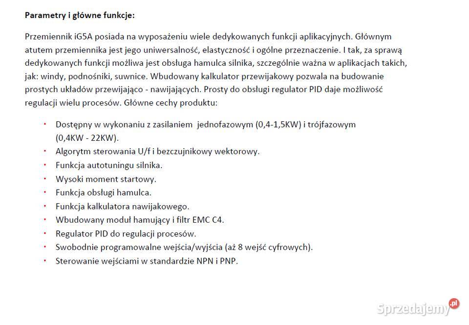 Falownik LG 075 kW 25A zas 3x400V SV008iG5A4 wielkopolskie