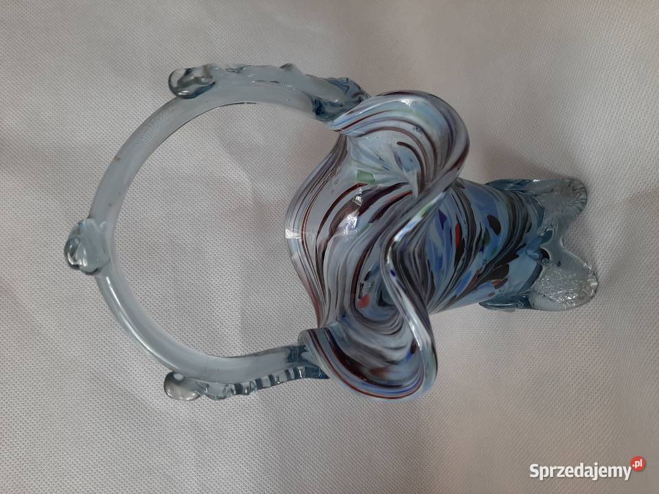Koszyczek z kolorowego grubego szkłaPRL Porcelana i szkło sprzedam