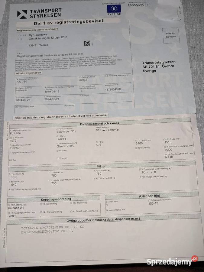 Przyczepka samochodowa lekka 750 dokumentacja 1 Chełm