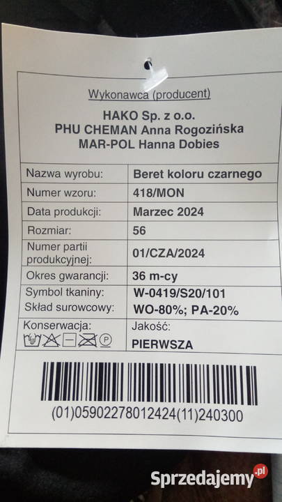 Beret Wojskowy Rozmiar 56 Nakrycia głowy lubuskie Żary