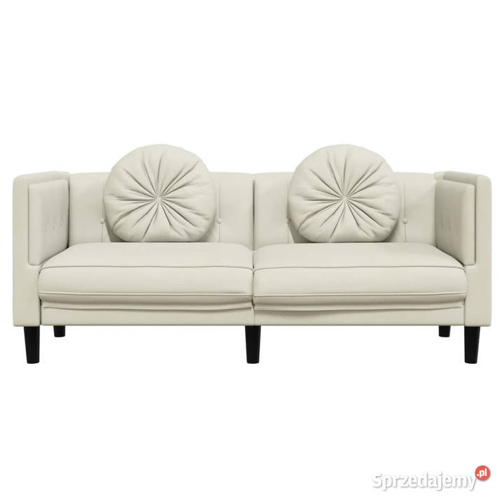 Sofa 2osobowa z poduszkami kremowa aksamit sprzedam