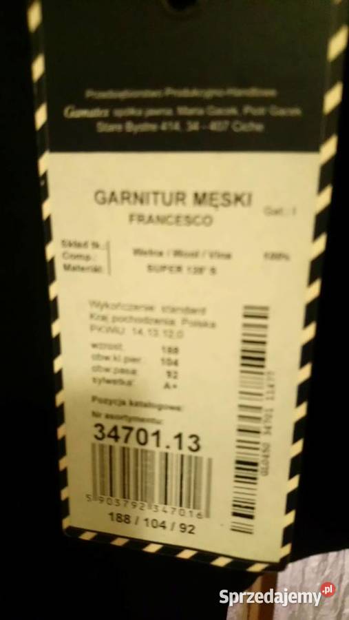 Sprzedam garnitur męski Rozmiar 54 Chełmża