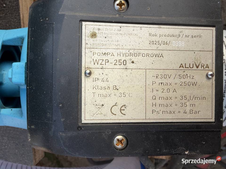 Pompa Aluvra WZP250 z automatem 230 V 250 W