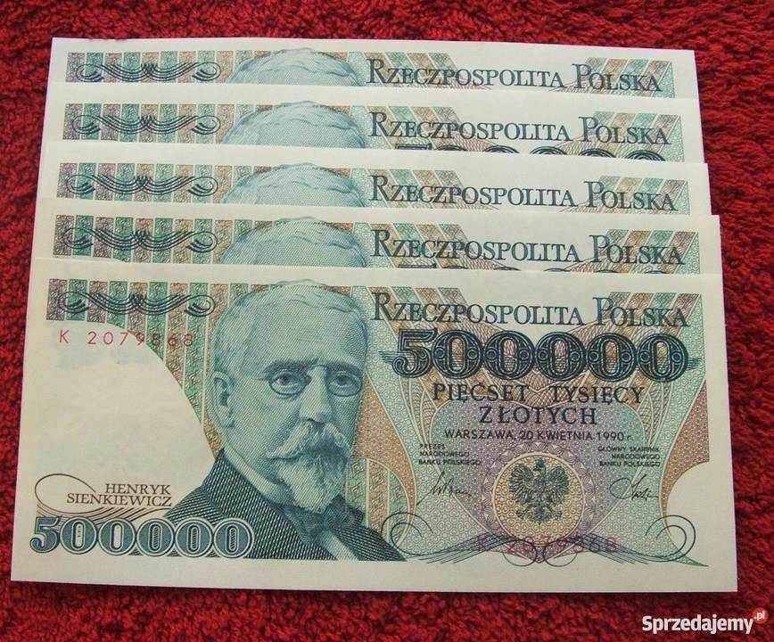 POLSKA PRL 500000 HENRYK SIENKIEWICZ Banknot UNC