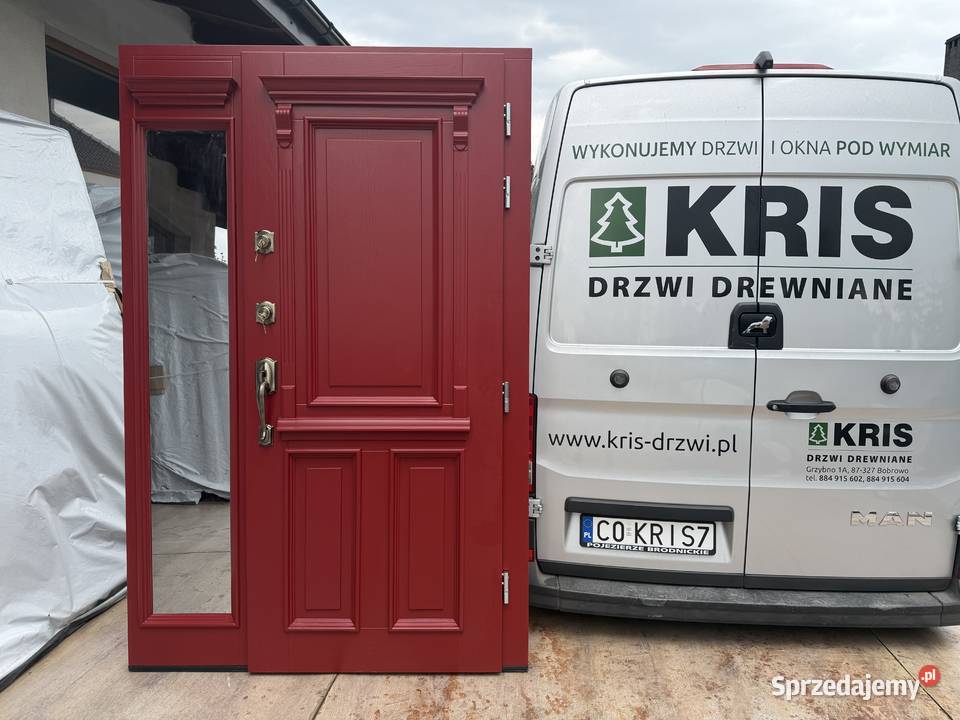 Drzwi zewnętrzne drewniane z doświetlem klamka sprzedam
