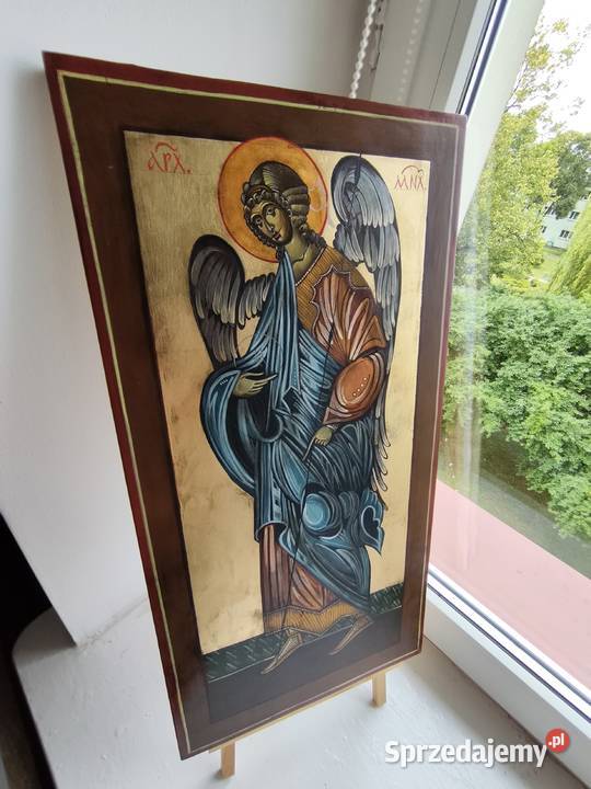 Duża ikona Archanioła ręcznie pisana 6030 Antyki, Sztuka, Kolekcje