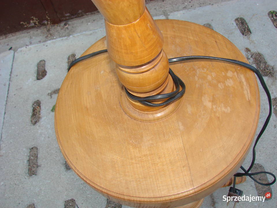 drewniana lampa podłogowa PRL Pruszcz Gdański