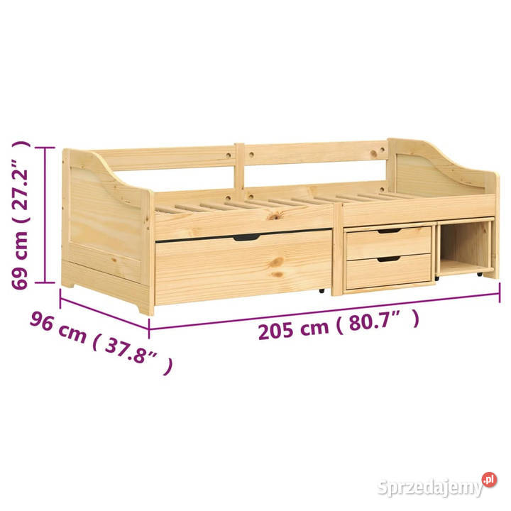 Łóżko dzienne 3 szuflady IRUN sosna 90x200