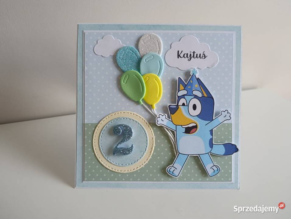Kartka urodzinowa urodziny ręcznie robiona Bluey Antyki, Sztuka, Kolekcje