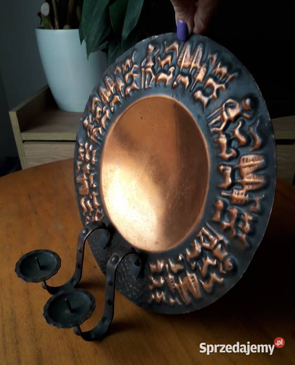 Stary świecznik kinkiet ścienny metaloplastyka Antyki