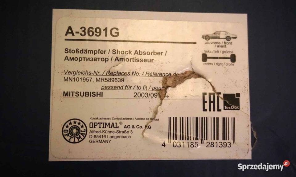 OPTIMAL Amortyzator Przód Mitsubishi Lancer 7 Jaworzno