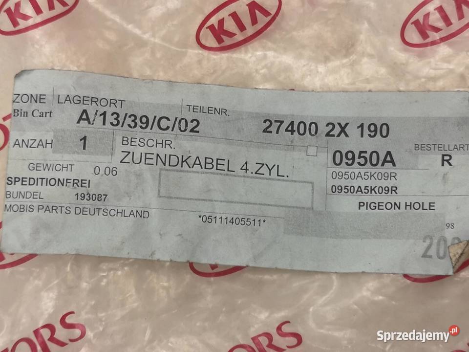 PRZEWÓD ZAPŁONOWY KIA CARENS II 16 2002 NOWY