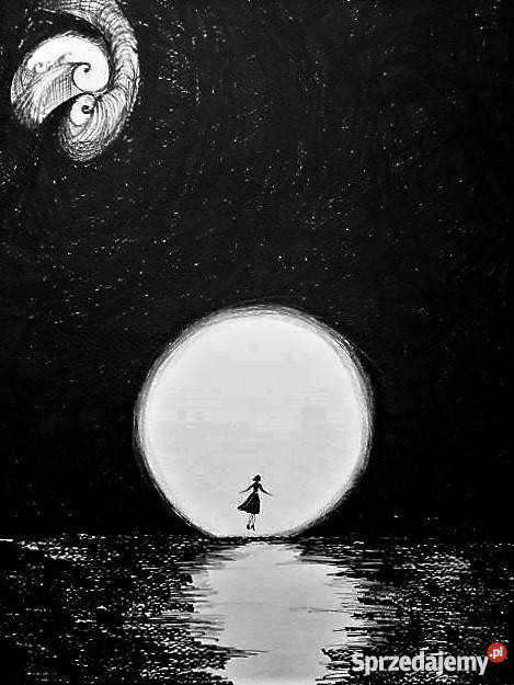 Grafika wykonana piórkiem La luna artystki Katowice