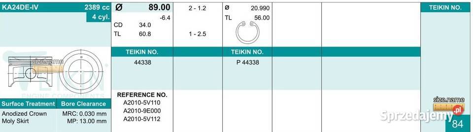 TŁOKI KA24DEIV STD TEIKIN 44338 A20105V110 NPR osobowe pomorskie Chojnice