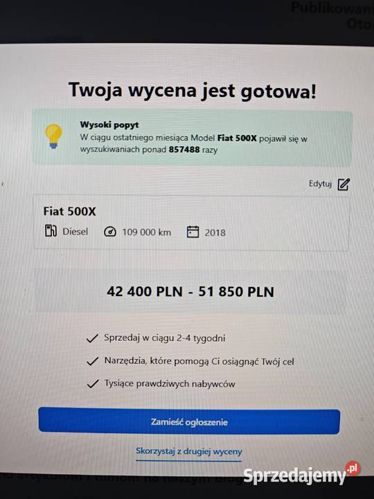 Fiat 500X 16 MJET nowy przegląd i OC nieuszkodzony Głogów