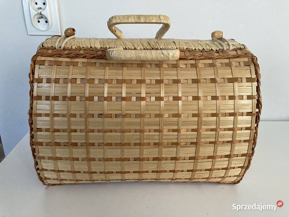 Piękny koszyk piknikowy vintage DDR 26cm Ożarów Mazowiecki