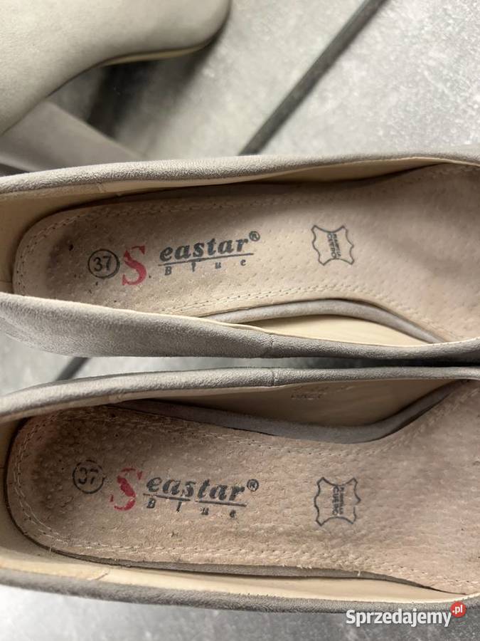 Buty na obcasie czółenka szpilki na słupku szary/srebrny Jasło
