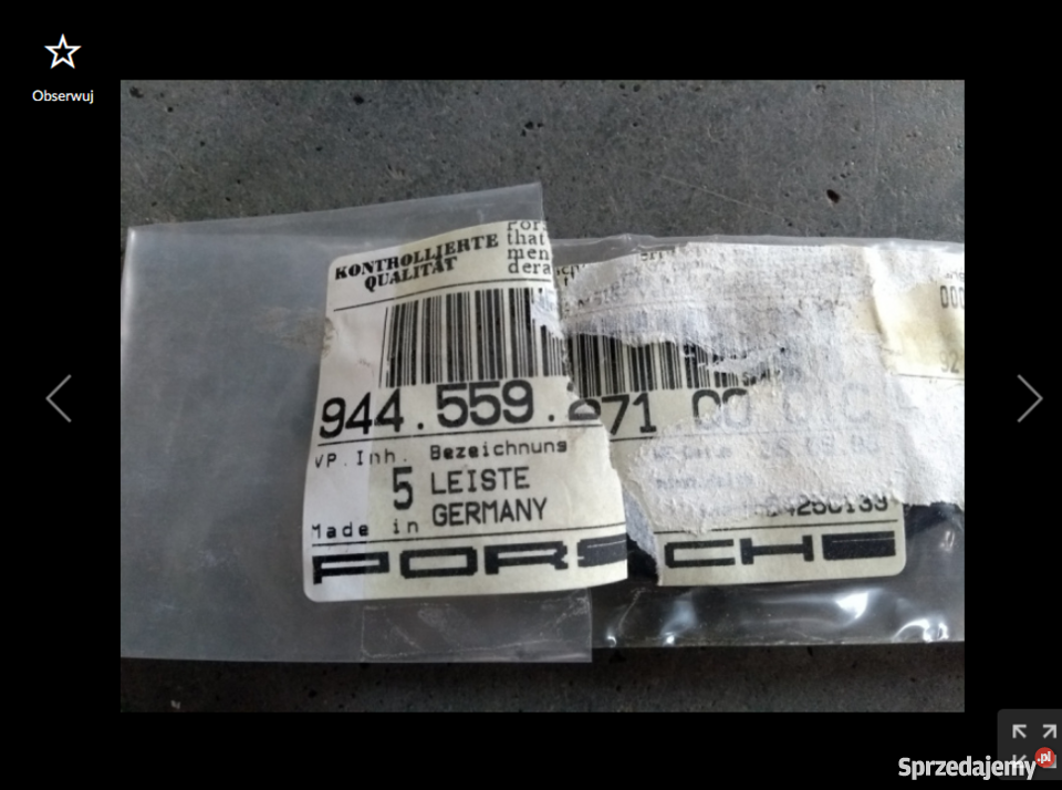 Pasek przykrywający lewy uszczelka progu Porsche osobowe Karoseria
